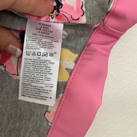 SOLD Baby Gap • Pink Floral Jersey Lined Hooded Rain Coat - Picture 11 of 16
